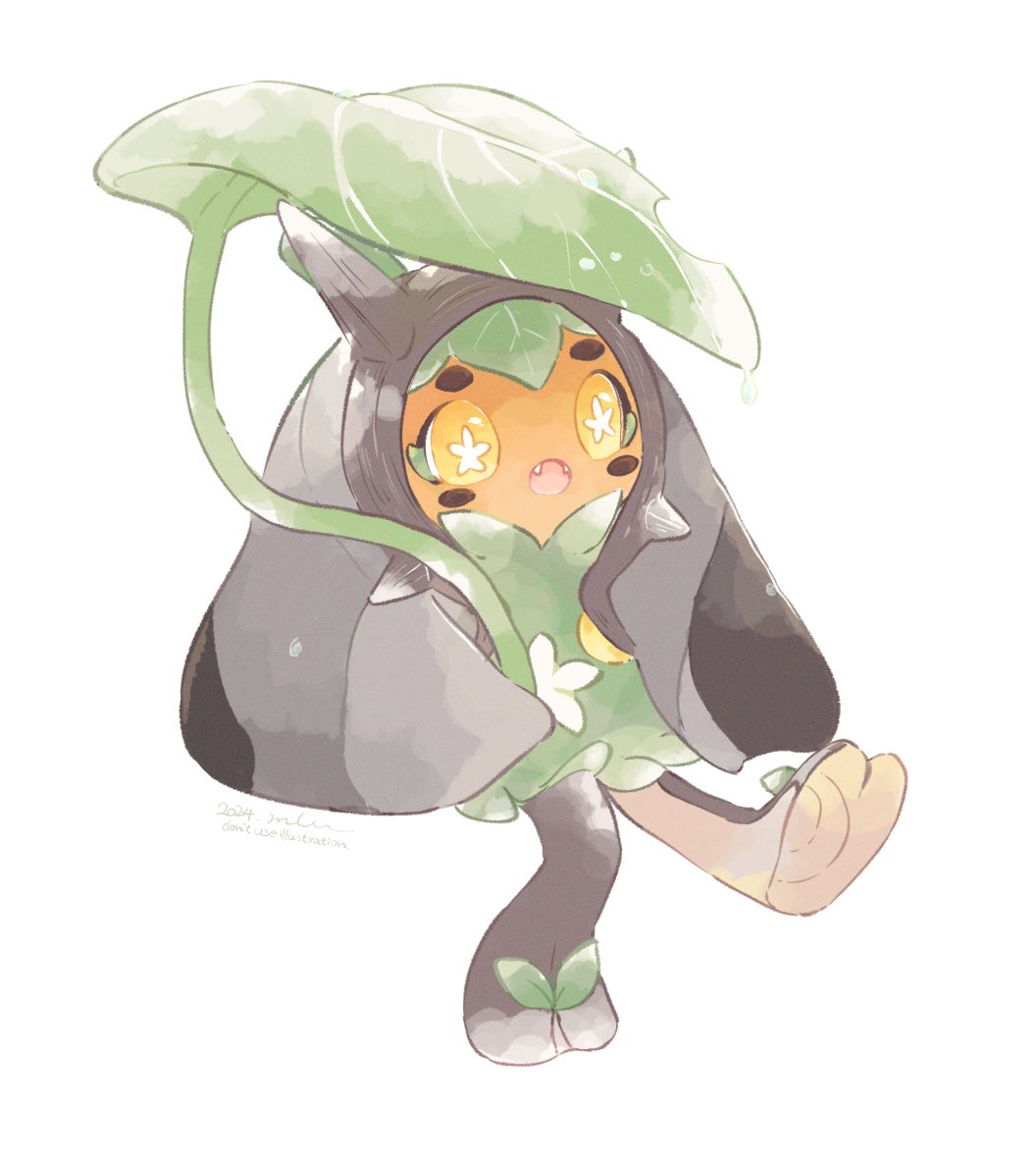 solo pokemon (creature) open mouth leaf fangs holding leaf holding  illustration images