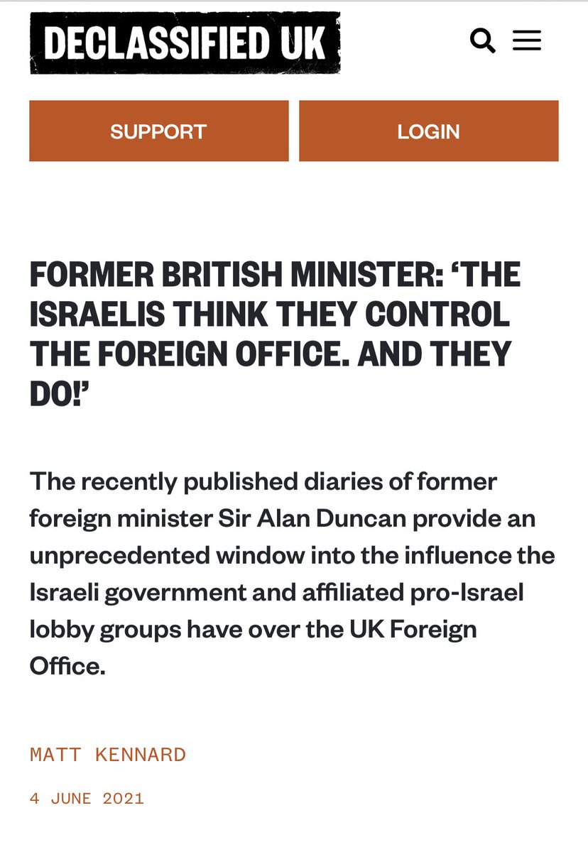 The UK just described UNRWA as a “trusted partner” to which it’s given millions in aid. 

It now suspends aid after Israel’s allegations. 

Former foreign minister Alan Duncan wrote: “The Israelis think they control the Foreign Office. And they do!”

👉 declassifieduk.org/former-british…