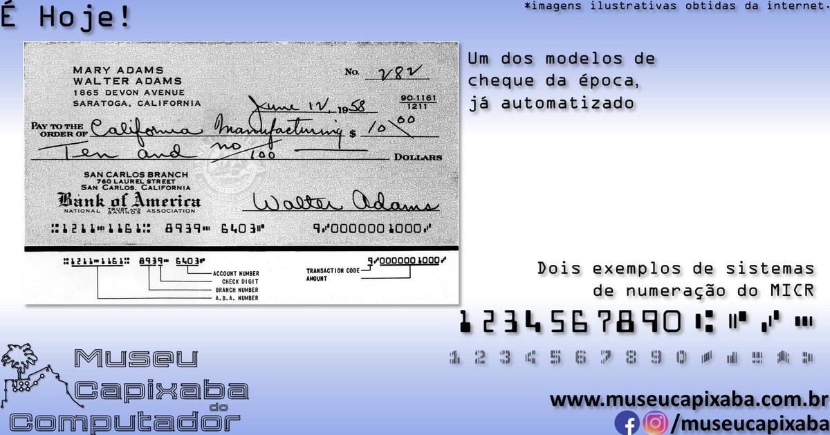museucapixaba's tweet photo. É hoje!
O sistema de compensação bancária ERMA de 1952
+em https://t.co/oDjnI1QFLx
#MuseuCapixaba #mcc #éhoje #museu #tecnologia #ERMA #BankofAmerica #MICR #SRIInternational #GE100 #GeneralElectric #StanfordResearchInstitute #UniversidadedeStanford #Banco #Cheque https://t.co/iWN8686Ct7