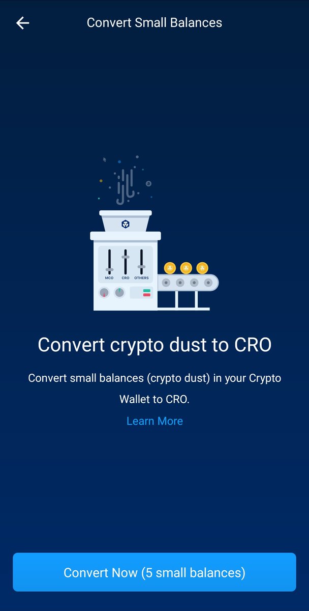 One of the features I love about <a href="/cryptocom/">Crypto.com</a> app - The ability to convert small amounts of leftover coins into CRO.

#crofam