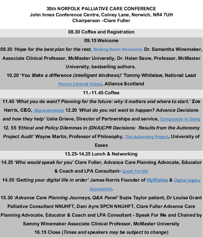 PalliativeNNUH's tweet photo. 35th Palliative Care Conference 8th May. For more info.. https://t.co/gXgVKNzRLe
Sponsored by @NNHospCharity 
#ACPDay24 @ClareFuller17 @AGoodDeath @MyWishesApp @DigitalLegacyCo @WaitingRoomRev @PersonCentredVo @MyFutureCareUK @MyCareMatters @SpeakForMeLPA https://t.co/emI4HvYgt4