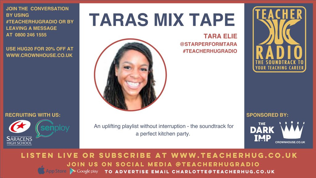 Next, turn the tunes up and tune in for the best disco in town! It’s tara’s teacher mix tape up next. @StarPerformTara Listen live at teacherhug.co.uk #TeacherHugRadio