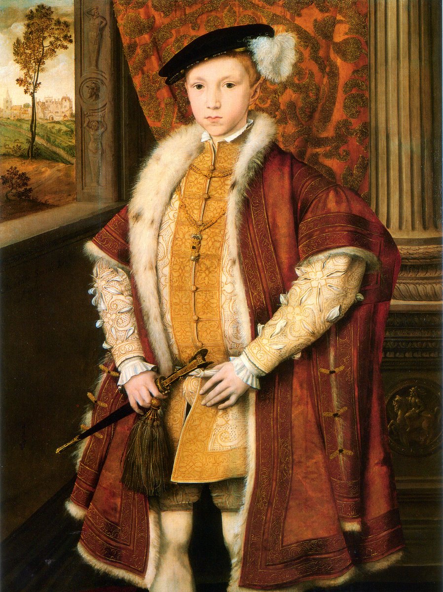 January 28, 1547  9 year old Edward VI , the son of Henry VIII and Jane Seymour became king of #England under the disastrous regency of first his uncle Edward Seymour, and then John  Dudley (both of whom would be beheaded). He would reign for only 6 1/2 years.  #HouseofTudor