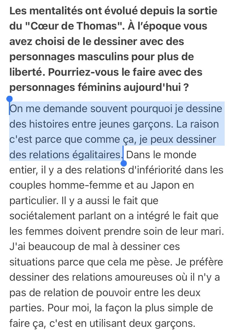 - les gens : « gna gna gna, mais pourquoi c’est des femmes qui dessinent majoritairement du Boy’s Love alors que c’est des mangas avec des mecs gays ? gna gna gna 🤪 »

- Moto Hagio : « le patriarcat » *micdrop*