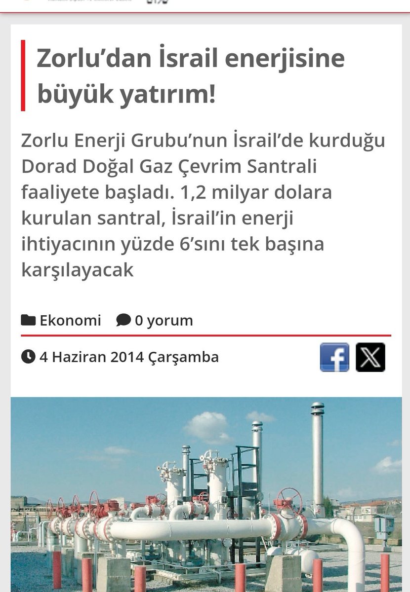 2014 Haziran tarihli haber. Zorlu'nun siyonist devletin enerji ihtiyacının %6sını karşılayan santrali faaliyete geçmiş. Katil zorlu. Çocuk katili zorlu. Tecavüzcü zorlu. #zorluboykot #vestelboykot