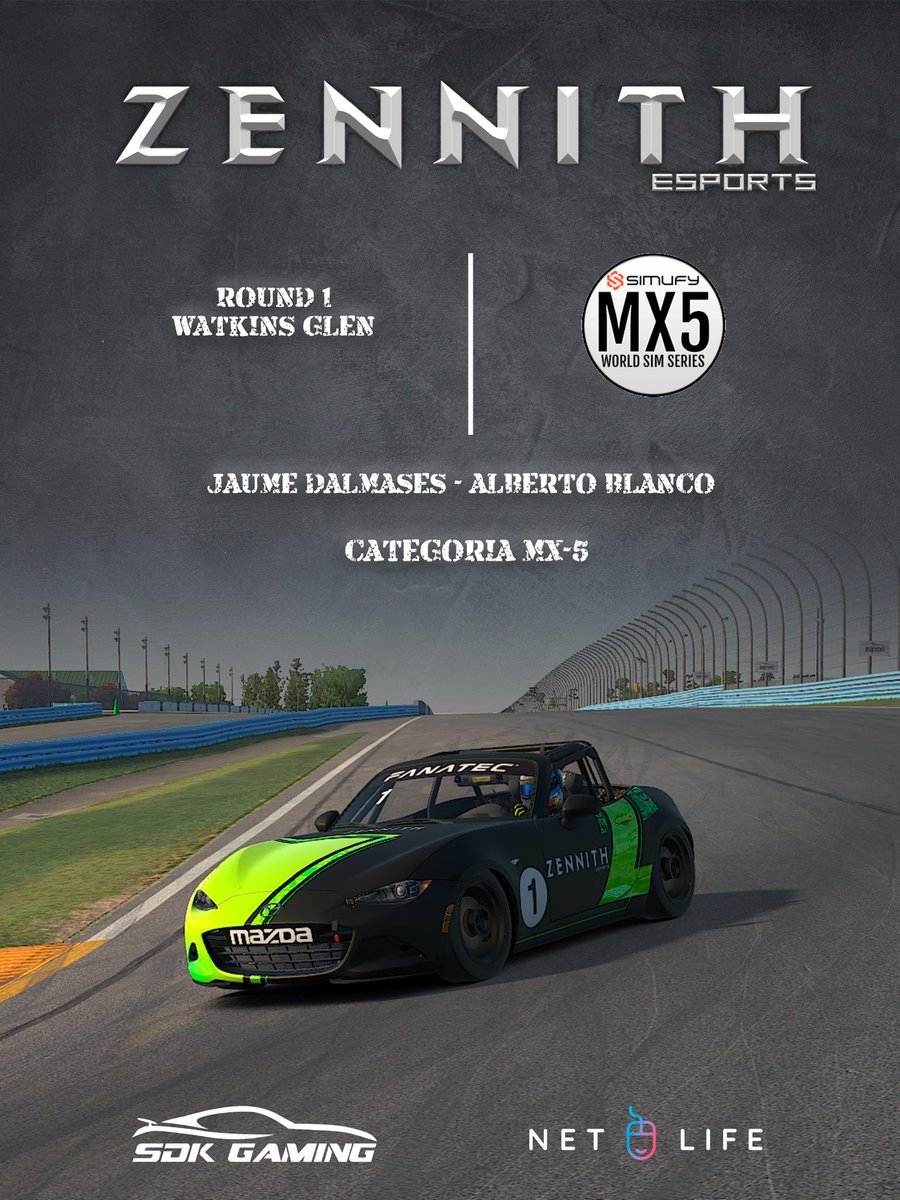 ⚫️🟢 MX5 WORLD SIM SERIES 🟢⚫️ 

Esta noche empieza la MX5 World Sim Series
Debutando con los colores de Zennith @Alberto36982009 y a su lado compartiendo pista, al vigente campeón del año 2023 <a href="/jaume_dalmases/">Jaume Dalmases</a> 
Duo que van a darlo todo en pista!! 

<a href="/SDK_GAMING_/">SDK Gaming</a> <a href="/NetLifeGaming/">NetLife Gaming</a>