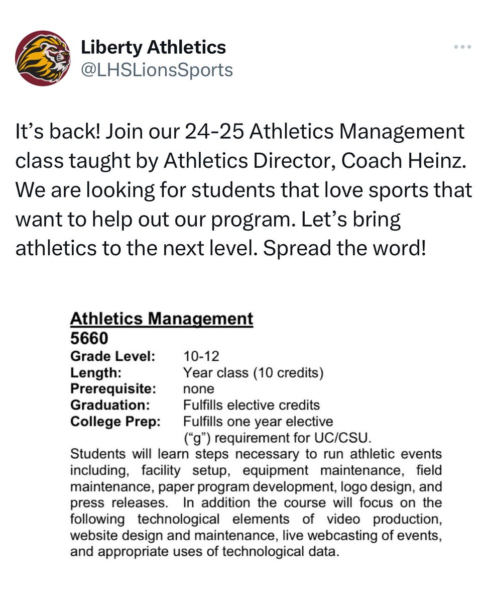 LHSLionsSports's tweet photo. We need 50 signups by next Friday. Help spread the word! ⁦@lhslionbball⁩ ⁦@lhslionsfb⁩ ⁦@LionBoys2023⁩ ⁦@LHSLionsCheer⁩ ⁦@Liberty_Soccer2⁩ ⁦@LHSWaterPolo_⁩ ⁦@LHSlionscrew⁩ @liberty https://t.co/nnMMz9POYo
