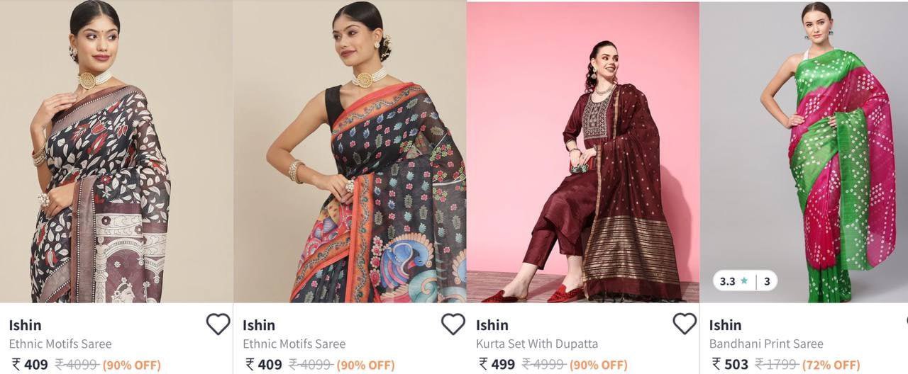 Myntra ishin cheap sarees