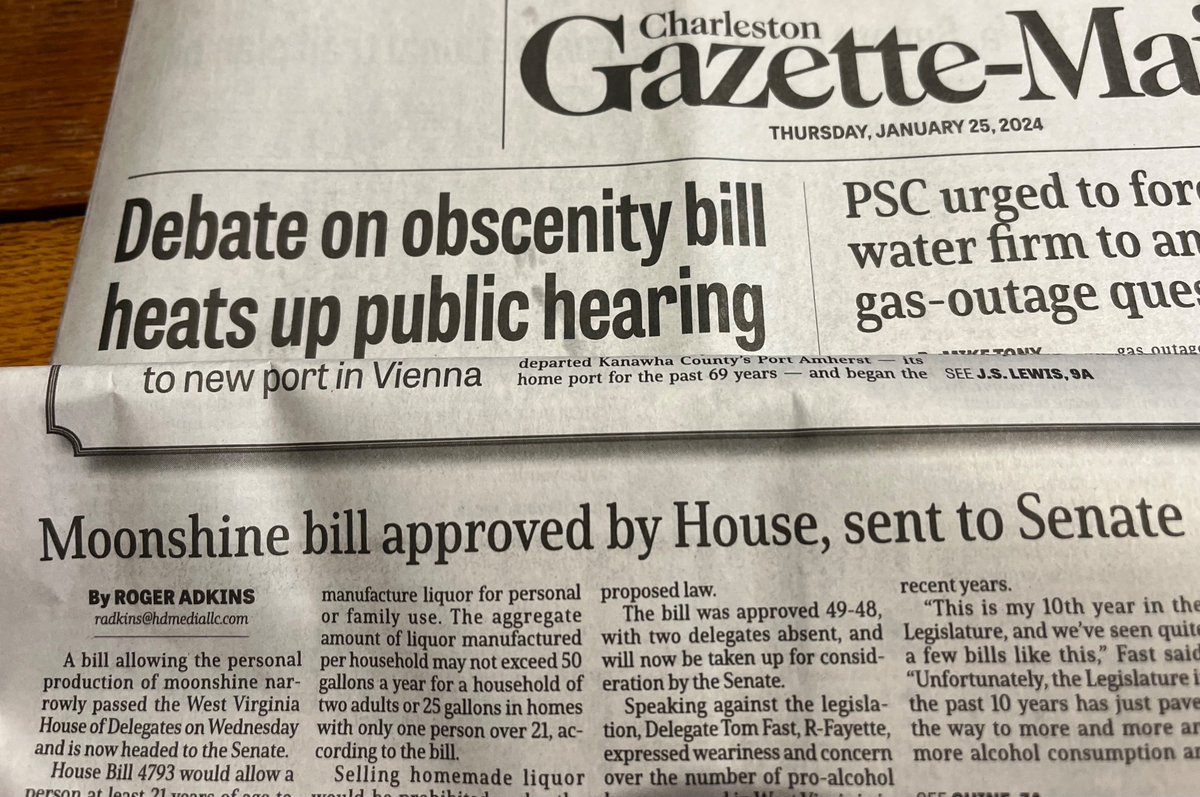 Thank-you #WVLegislature for wanting to make it impossible to checkout Mark Twain or Judy Blume from the library so that I can spend all my time making fifty (50!) gallons of moonshine, for personal use only, a year in my basement.  It’s almost as if they want us stupid &amp; drunk.