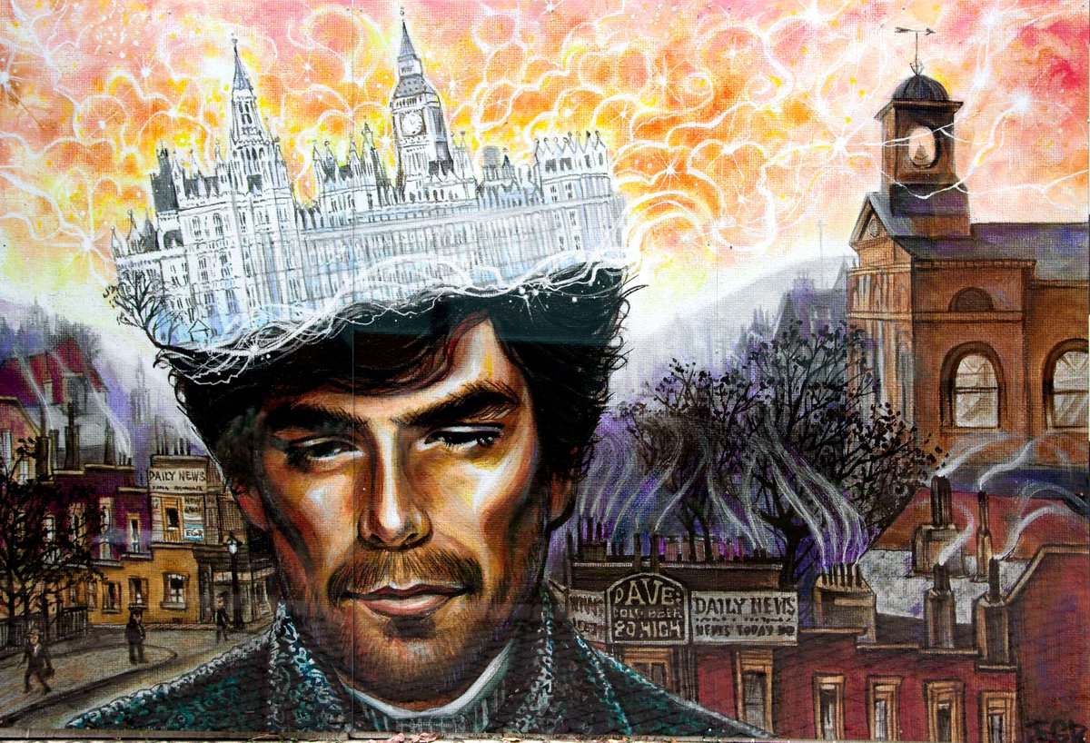 StART_Toronto's tweet photo. #StARTSpotlight 👩‍🎨

This mural, by EGR, is a part of the "It's a Mood" series depicting the life, writing, &amp; characters of Sir Arthur Conan Doyle. Developed w. @torontolibrary, @takethettc, &amp; The Friends of the Arthur Conan Doyle Collection.

📍 Sherlock Holmes Walk https://t.co/8UhkmkEsVg