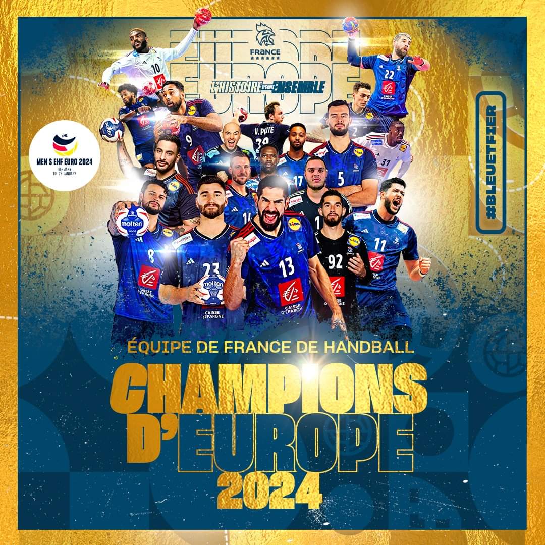 Champion mon frère !!! 
💪🤾🤾‍♂️🤾‍♂️💪
Une 4eme fois sur le toit de l'Europe 🏆🏆🏆🏆

La <a href="/FFLose/">Fédé 🇫🇷 de la Lose</a> en sueur avant les JO 😇
Bon <a href="/Moscato_Show/">Super Moscato Show</a> et les <a href="/GGsportRMC/">Les Grandes Gueules du Sport - RMC</a> impressionnés ce coup ci ?!?!?