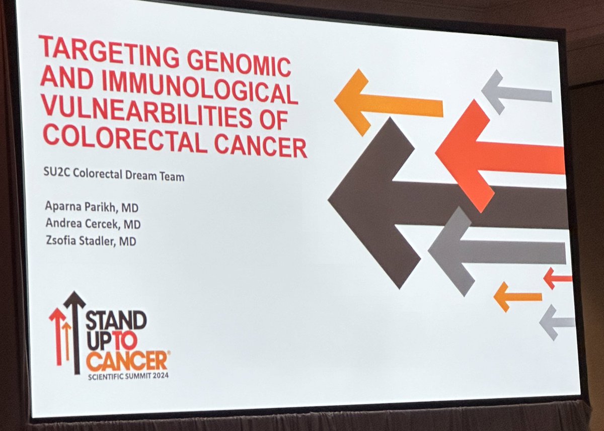 Fantastic presentation on successful targeting of genomic and immunologic vulnerabilities to treat #colorectalcancer @aparna1024 @AndreaCercek @StadlerZsofia #SU2CScienceSummit #standuptocancer @SU2C @SU2Cscience