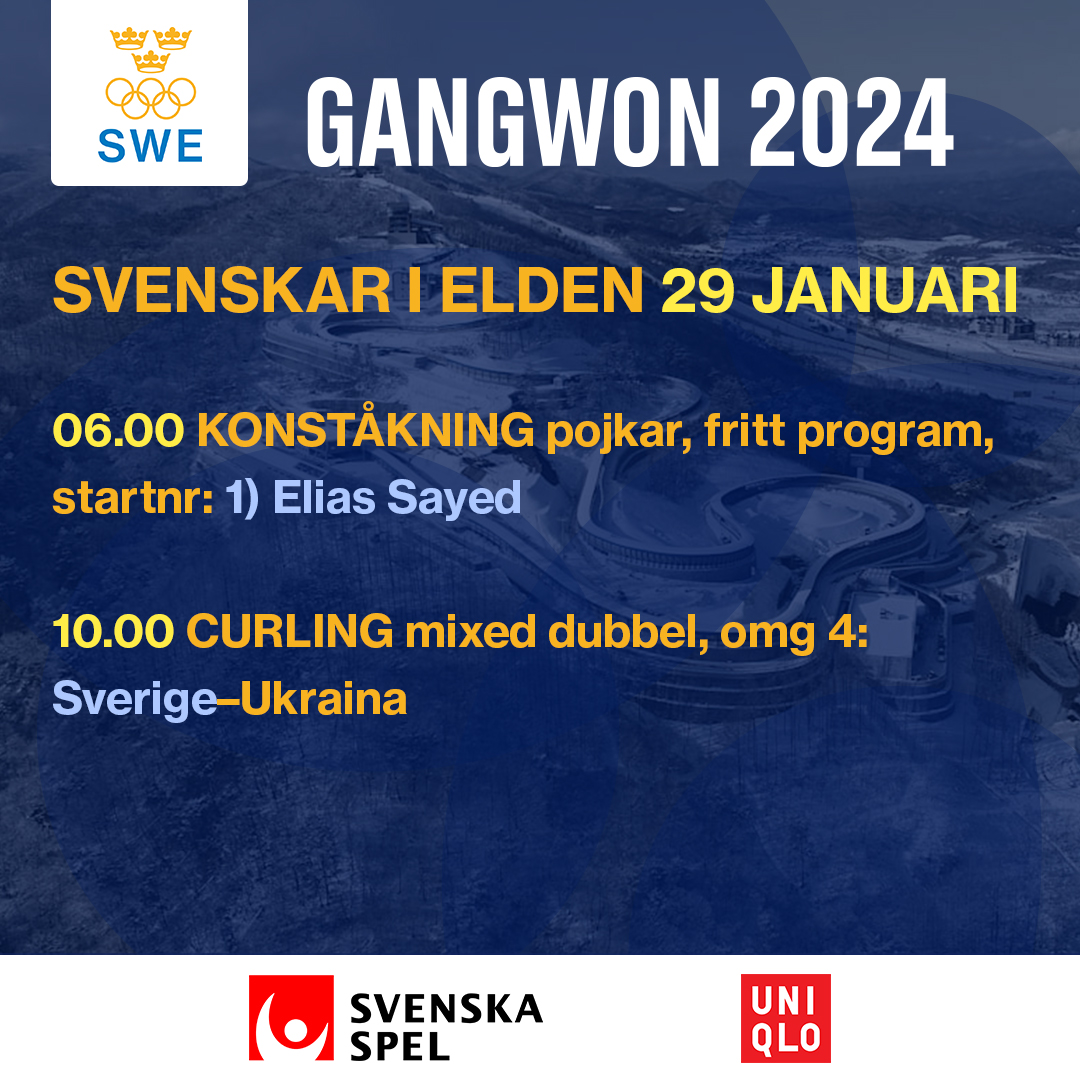 SVENSKAR I ELDEN, MÅNDAG 29 JANUARI
Alla svenska tävlingstider och resultat från ungdoms-OS hittar du i tävlingsguiden: bit.ly/48vMETf

#sweolympic #gangwon2024 #svenskaspel och #uniqlo