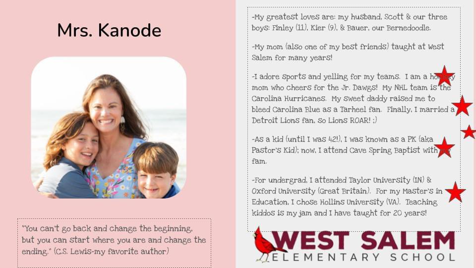 Spotlight on Mrs. Kanode, our WSES Teacher on Special Assignment. You have added so much value to the work we are doing with our ALL In Tutoring initiative and are an important teacher in the lives of our students, faculty, and staff at WSES.  🌟⭐️✨  We are grateful for you!