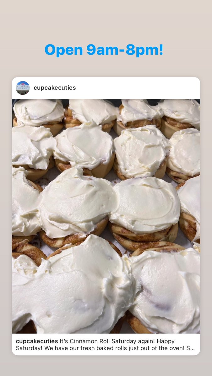 cupcakecutiesnc's tweet photo. Every Saturday morning at @cupcakecutiesnc it’s Cinnamon Roll Saturday! Our rolls are prepared, baked and served fresh and hot! Topped with our house made cream cheese icing! Try one this Saturday! #ncbakery #somethingforeveryone @ourstatemag #wallburgnc #triadnc https://t.co/yORV7ikXoy