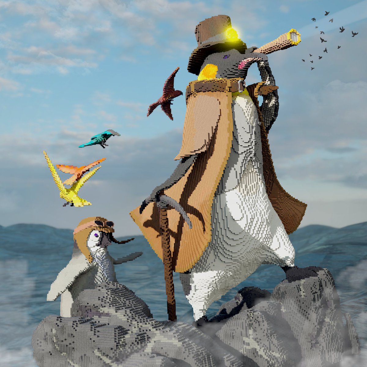 Just exercising my rendering skills with these two adorable penguins built by <a href="/coucou____toi/">Coucou_toi</a> at <a href="/saisons_du_cube/">Automnales du Cube</a> 10/2023