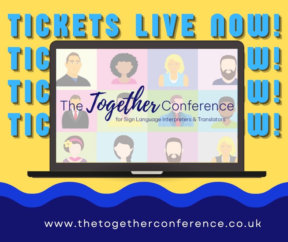 📷TICKETS ON SALE NOW! Head to our website thetogetherconference.co.uk to get your Early Bird Ticket and explore the exciting program that awaits! 📷 #EarlyBirdTickets #ConferenceProgramLaunch #BSL #ISL #SLtranslator #SLinterpeter #onlineconference #CPD #interpretingandtranslation
