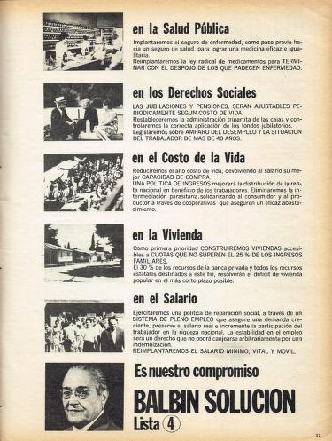 La plataforma de la UCR (¡y eso que era Balbín!) para las elecciones de marzo de 1973. Quién te viera y quién te ve.