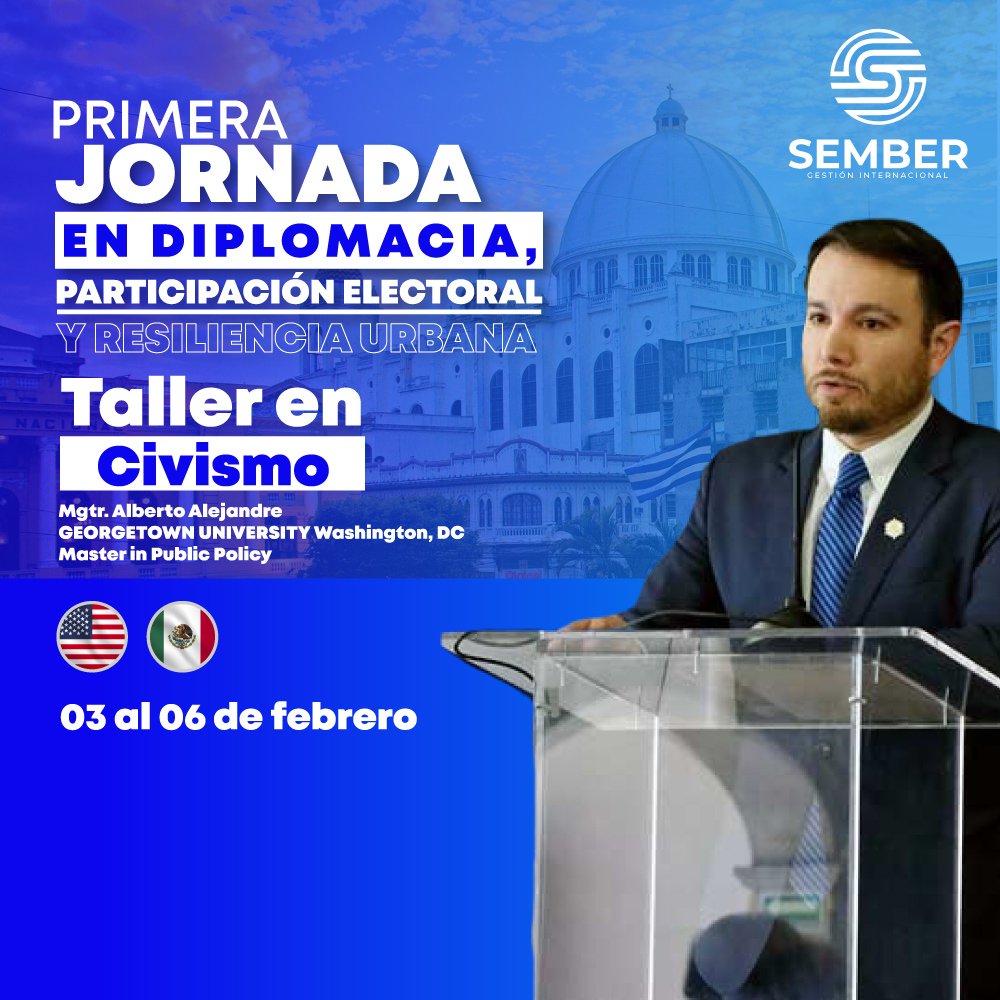 Sembersv's tweet photo. Conoce a Mgtr. Alberto Alejandre, Especialista en Políticas Publicas en Georgetown University. Experto en Workplace Wellness Council, educador en Lincoln School y Tecnológico de Monterrey. Únete a nuestro taller sobre civismo y descubre su experiencia. 🌐📚 #Sembersv #sember24 https://t.co/EkOiYN9bPK