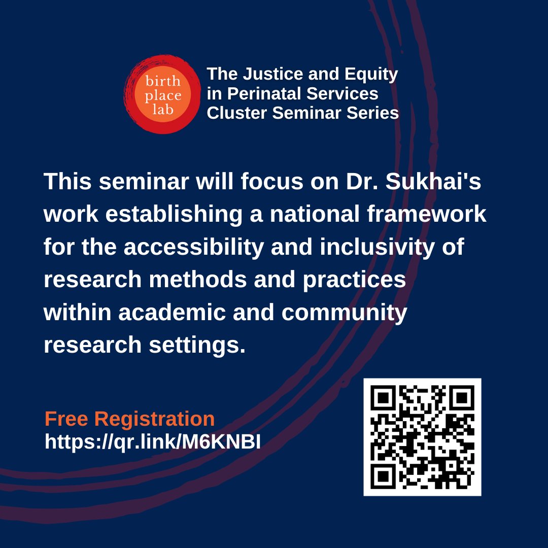 📣Tomorrow - Join @BirthPlaceLab in welcoming Dr. Mahadeo Sukhai for the Justice and Equity in Perinatal Services Cluster Seminar Series, January 29, 2024 at 12PM PST! 📚Register now: qr.link/M6KNBI