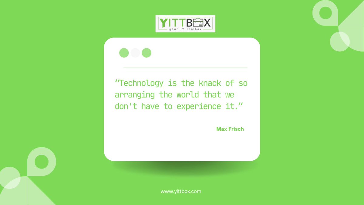 yittbox's tweet photo. “Technology is the knack of so arranging the world that we don't have to experience it.”

Max Frisch

https://t.co/wwXn2rLSXZ

#technology #quotes #technologyquotes #experience #quoteoftheday https://t.co/LgW8oLqtXT