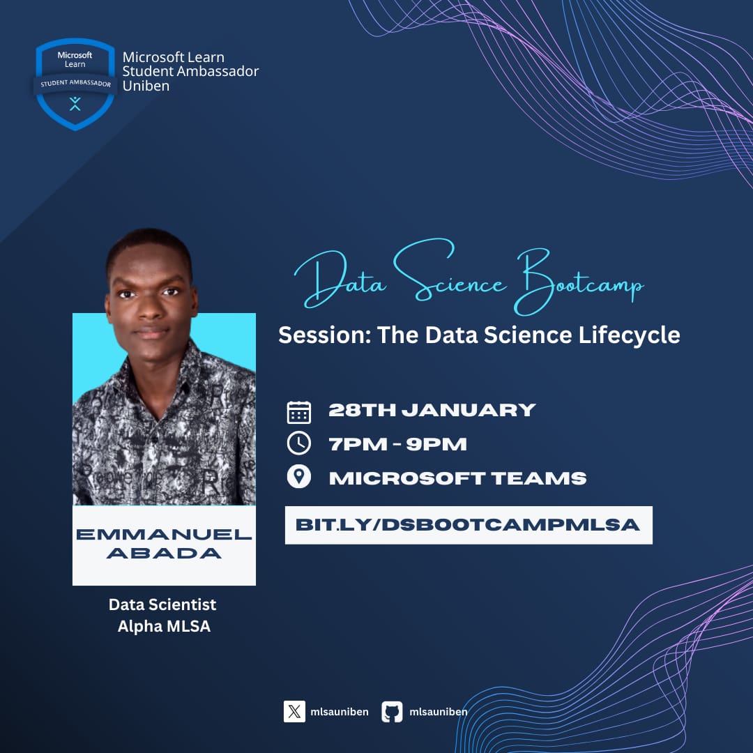 mlsauniben's tweet photo. @Prof_Abada  , an accomplished data scientist with a proven track record in various Data Science Hackathons, will share his expertise on optimizing the Data Science Life Cycle using Microsoft Azure.

Join us by 7pm today, register here: https://t.co/pL4EnlWesu. https://t.co/vWKCTUJGC2
