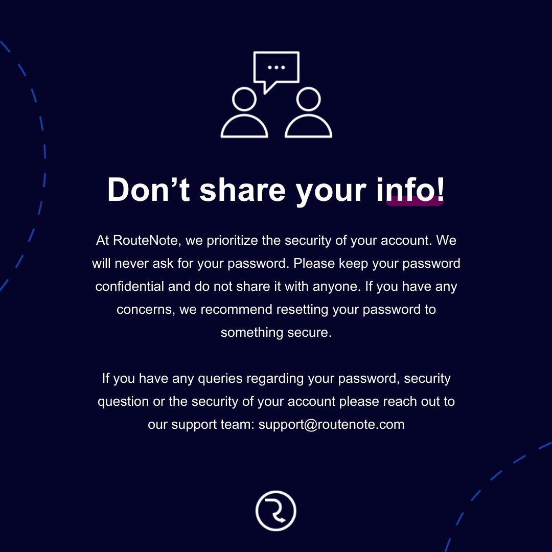 routenote's tweet photo. Keep your RouteNote account secure with these simple tips!🔐 #routenote #password #security #securityquestion https://t.co/bayUceiMr1