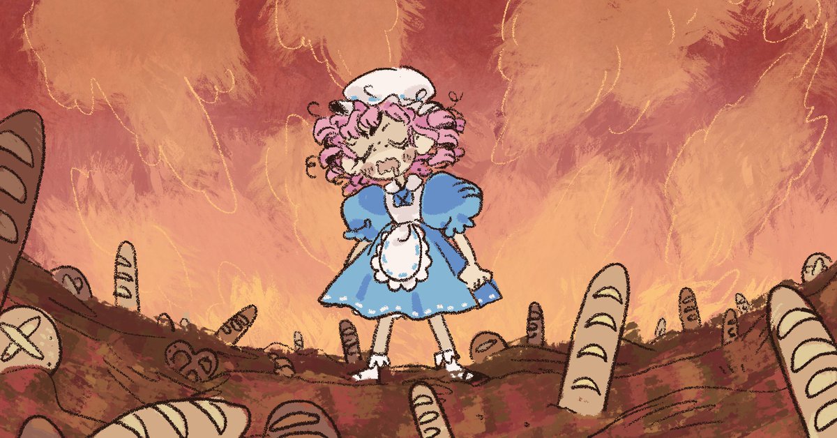 queenofween's tweet image. I am the bake of my bread
Wheat is my body and Flour is my blood
I have eaten over a thousand breads
Unknown to Dough,
Nor known to Loaf.
Have withstood hunger to eat many foods
Yet, Elise’s hands will never hold anything
So as I pray, Unlimited Bread Works