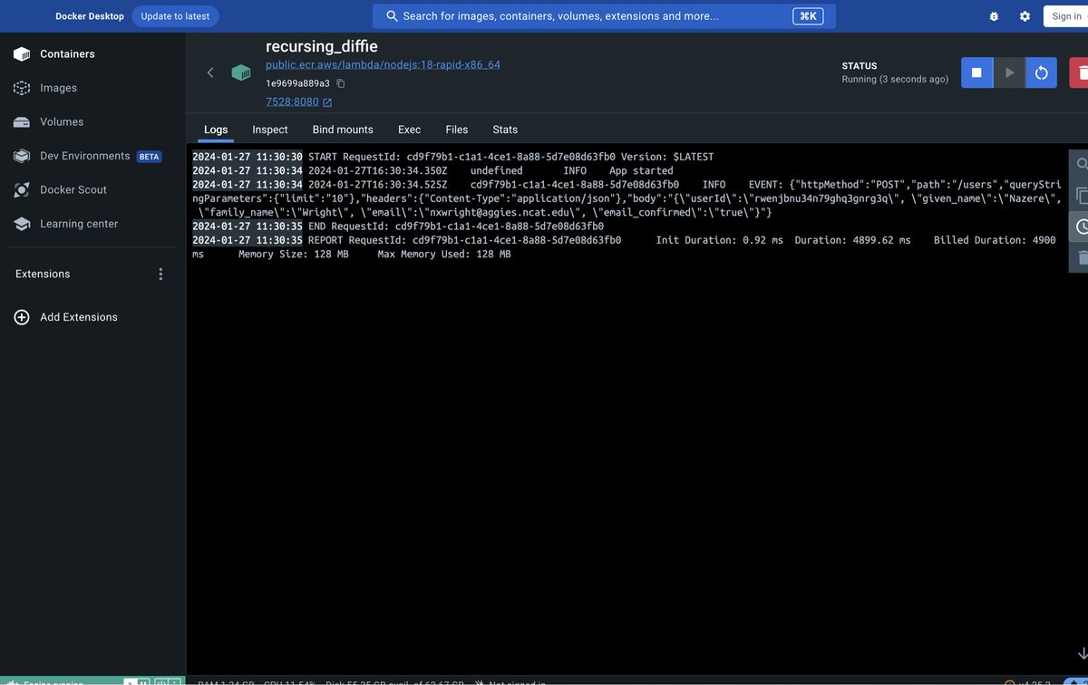 xaymunyun's tweet photo. Day 6 of #100DaysOfCode 

• Created and Deployed a new AWS Lambda function. It is a serverless Express.js application, with CRUD routes that are connected to DynamoDB.

• The function stores user data into a Dynamo DB table, after the user has successfully verified their email address. 

• Learned about partition keys in Dynamo DB Tables. https://t.co/837DWdCVcm

• Tested Lambda function locally by running a docker container.

#buildinginpublic #connect #javascript