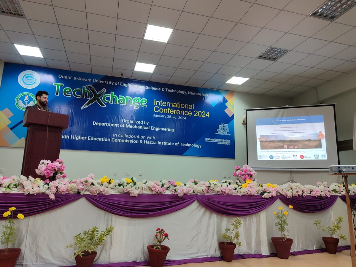 🇫🇷🤝🇵🇰
Honoured to deliver the #keynote at the #TechXchange international conference in  @asa_quest QUEST #Nawabshah.

The  work of the French Archaeological Mission in the Indus Basin #MAFBI  with @SindhGovt opened up new lines of research and cooperation ( 1/3) #chanhudaro