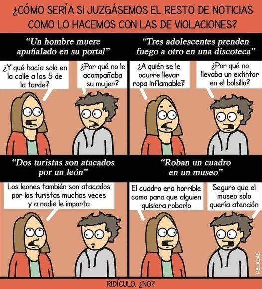 LibreliketheWin's tweet photo. Vía Feministas Radicales RadFem 

Solo cuando se trata de violencia contra la mujer se pone en duda a la víctima o se la culpa.
En otra agresión creemos a la víctima
Vivimos en una sociedad patriarcal que que responsabiliza a las mujeres de las propias violencias que sufrimos. https://t.co/vEwJ6StKpm