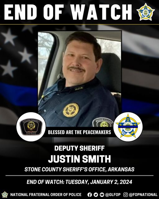 LeosPba's tweet photo. 🔹 Blessed Are The Peacemakers 🔹
Deputy Sheriff Justin Smith
Stone County Sheriff's Office, Arkansas
End of Watch: Tuesday, January 2, 2024
#EnoughIsEnough #OfficerDown #EOW #thinblueline #leospba #lawenforcement #lawenforcementofficer #lawenforcementfamily https://t.co/sojpLhHRSW