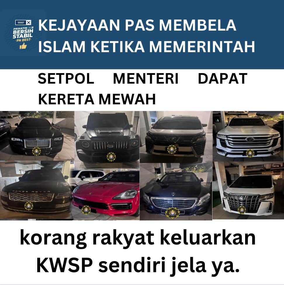 Alhamdulillah, antara kejayaan PN masa memerintah, ada la orang Melayu Islam kita merasa pakai kereta mewah. 🤲🏻🤲🏻🤲🏻