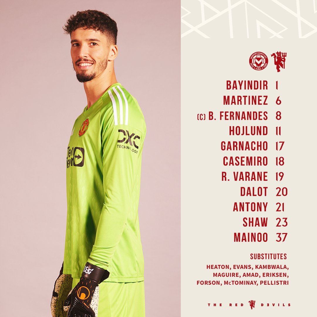 ManUtd's tweet photo. 🚨 United's round four line-up = confirmed 🔐

🇹🇷 @AltayBayindir_1's debut 💪
⏩ @LisandrMartinez, @Casemiro and @LukeShaw23 make their comebacks 🔙

#MUFC || #FACup