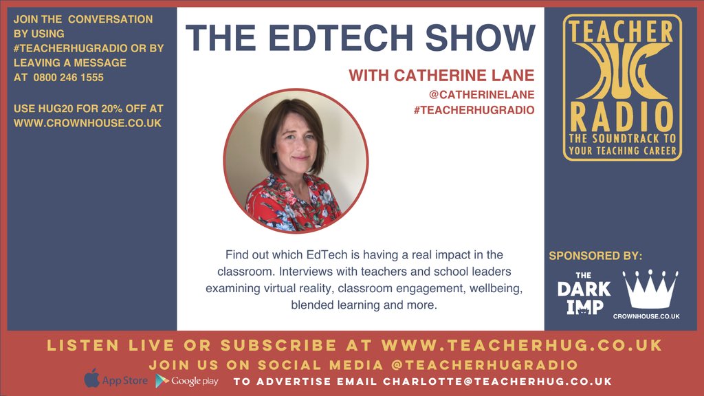 Join @catherinelane to hear interviews with teachers and leaders discussing classroom EdTech equipment and the impact it can have in schools. Listen live at teacherhug.co.uk #TeacherHugRadio
