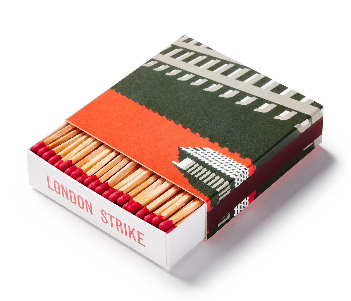 🔥Out now! The second in my set of #ModernistMatchboxes for London Strike - ‘Barbican Orange’. Delighted with the finished design; thank you @bluecrowmedia 🙏🏽 bluecrowmedia.com/collections/mo… #londonstrike #barbican #barbicanestate #architecture #linocut #brutalism #brutalistlondon