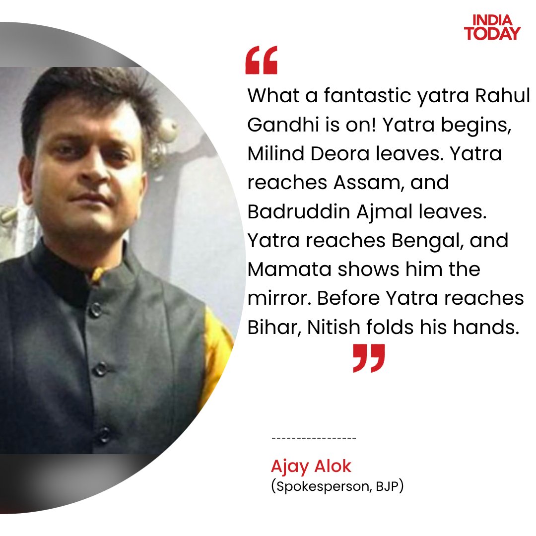 IndiaToday's tweet photo. BJP spokesperson @alok_ajay takes a jibe at Rahul Gandhi's Bharat Jodo Nyay Yatra.
#BiharPolitics #PrimeQuotes #Bihar #NitishKumar #BharatJodoNyayYatra | @RahulKanwal https://t.co/0xYgOvcdE9