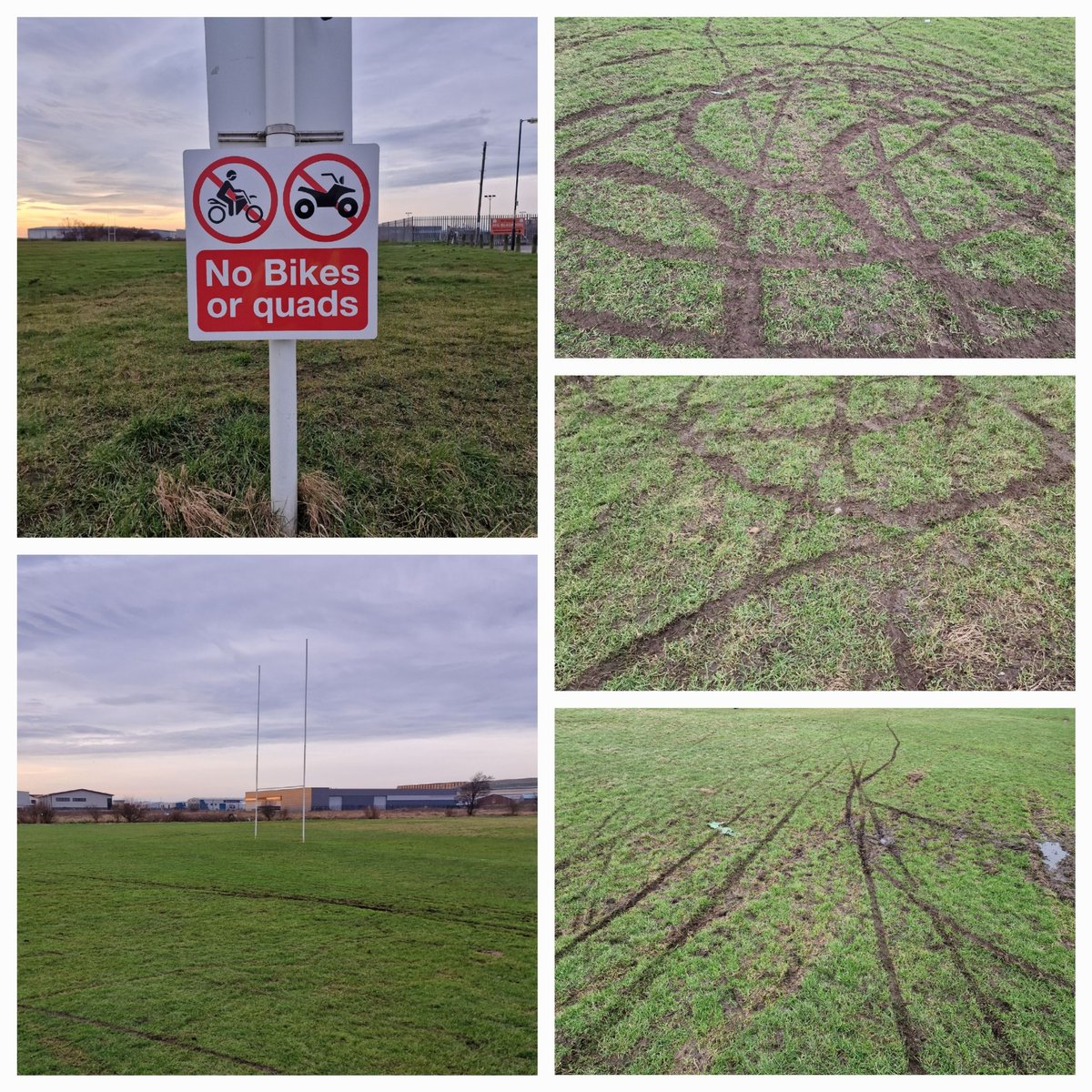 Thanks to a selfish few on motorcross bikes & quad bikes. This is now how the rugby pitch at Jepson Way playing field is looking.
Please feel FREE to share this post in an attempt to reach the correct target audience. 

#NeighbourhoodPolicingWeek
#WeekOfAction