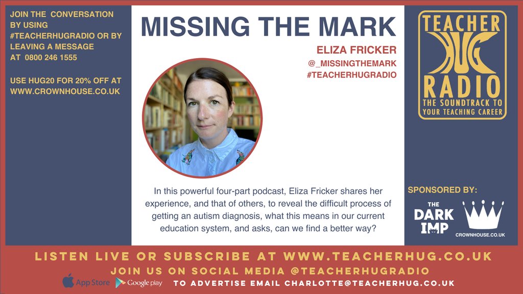 Coming up next, join Eliza Fricker for insights into the difficult and lengthy pathway to an autism diagnosis the UK and how it can affect the education system @_MISSINGTHEMARK Listen live at teacherhug.co.uk #TeacherHugRadio