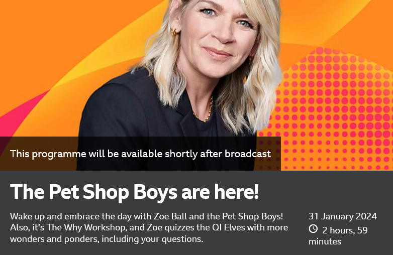 Lowetennant's tweet photo. #petshopboys #80s #UK @petshopboys 
Save the date!  #zoeballbreakfastshow 31 January 2024, 06:30 am (UK time)
Neil and Chris from the @petshopboys @ZoeTheBall 
Wake up and embrace the day with @ZoeTheBall and the @petshopboys https://t.co/JbSbHxGKka https://t.co/qrdpuozct5