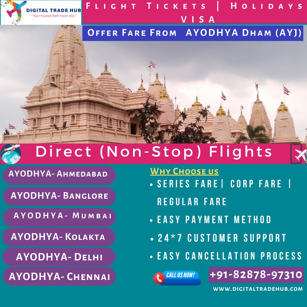 Are you ready for unbeatable flight deals from Ayodhya Dham?
#B2BFlightTickets #AyodhyaDham #DigitalTradeHub #TravelDeals #BusinessTravel #FlightOffers #B2BDeals #AyodhyaDhamTravel #CorporateTravel #FlightDiscounts
