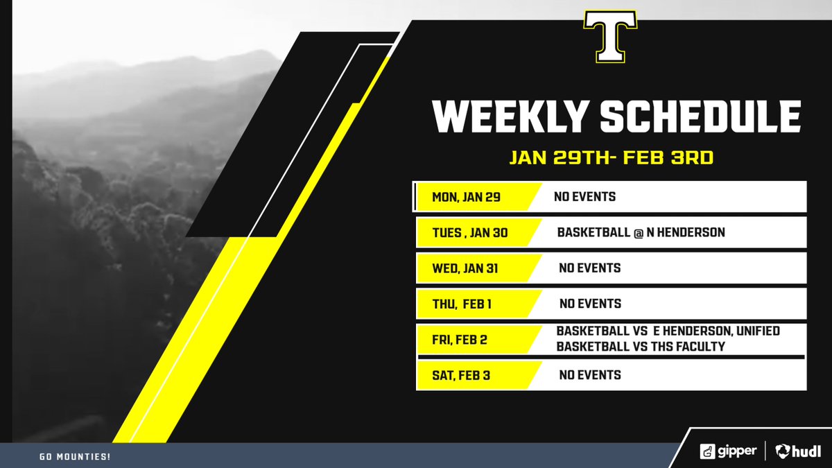 Tuscola High School (@thsmounties) on Twitter photo Weekly Schedule Jan 29-Feb 3! Go Mounties! <a href="/Chris_Womack/">Chris Womack</a>, <a href="/mountaineersprt/">The Mountaineer Sports</a>, <a href="/TheBigTClub/">Big T Club</a> Weekly Schedule Jan 29-Feb 3! Go Mounties! <a href="/Chris_Womack/">Chris Womack</a>, <a href="/mountaineersprt/">The Mountaineer Sports</a>, <a href="/TheBigTClub/">Big T Club</a>