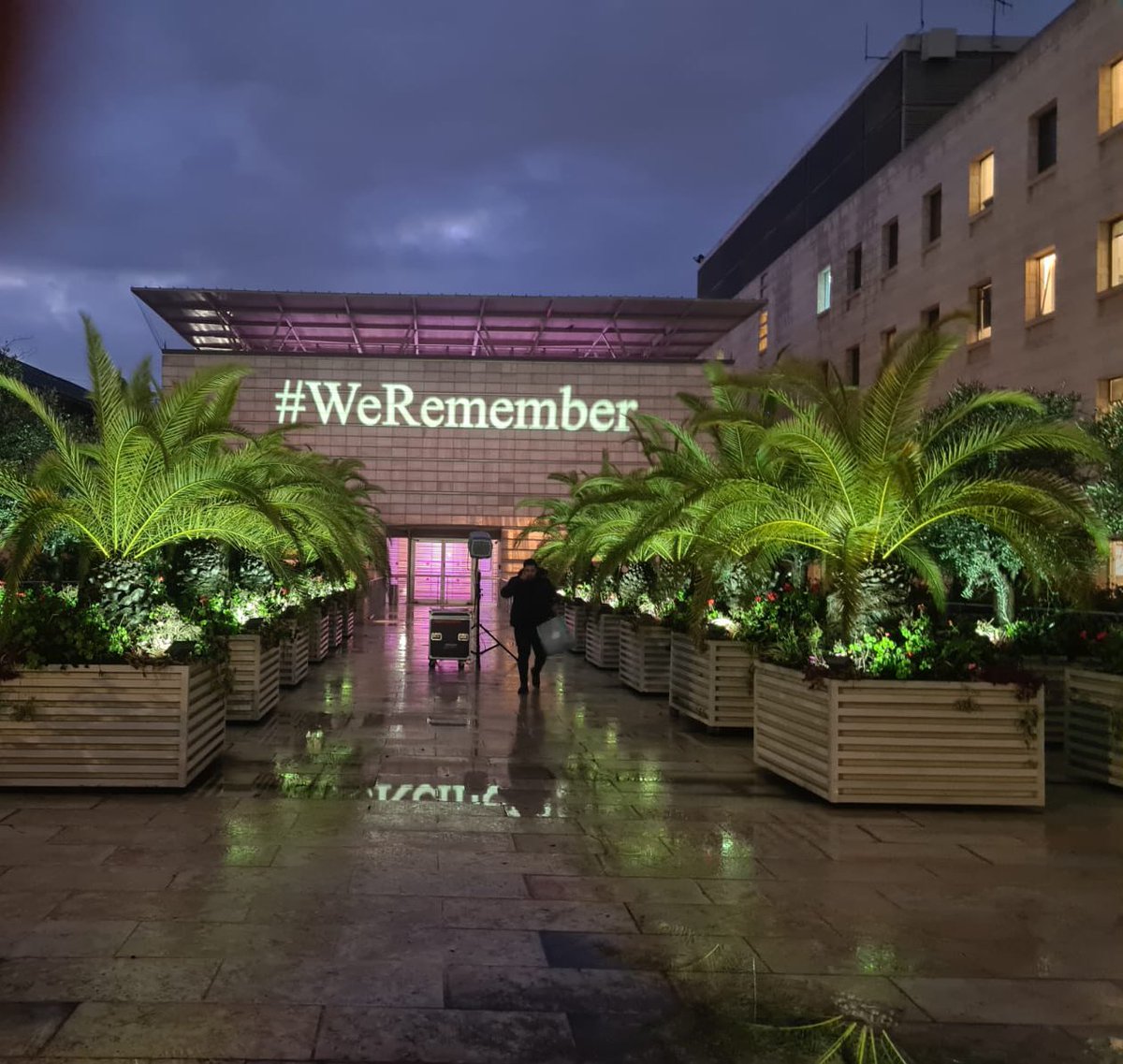 Our @IsraelMFA headquarters in Jerusalem lit up in memory of the six million. We will never ever forget. #WeRemember