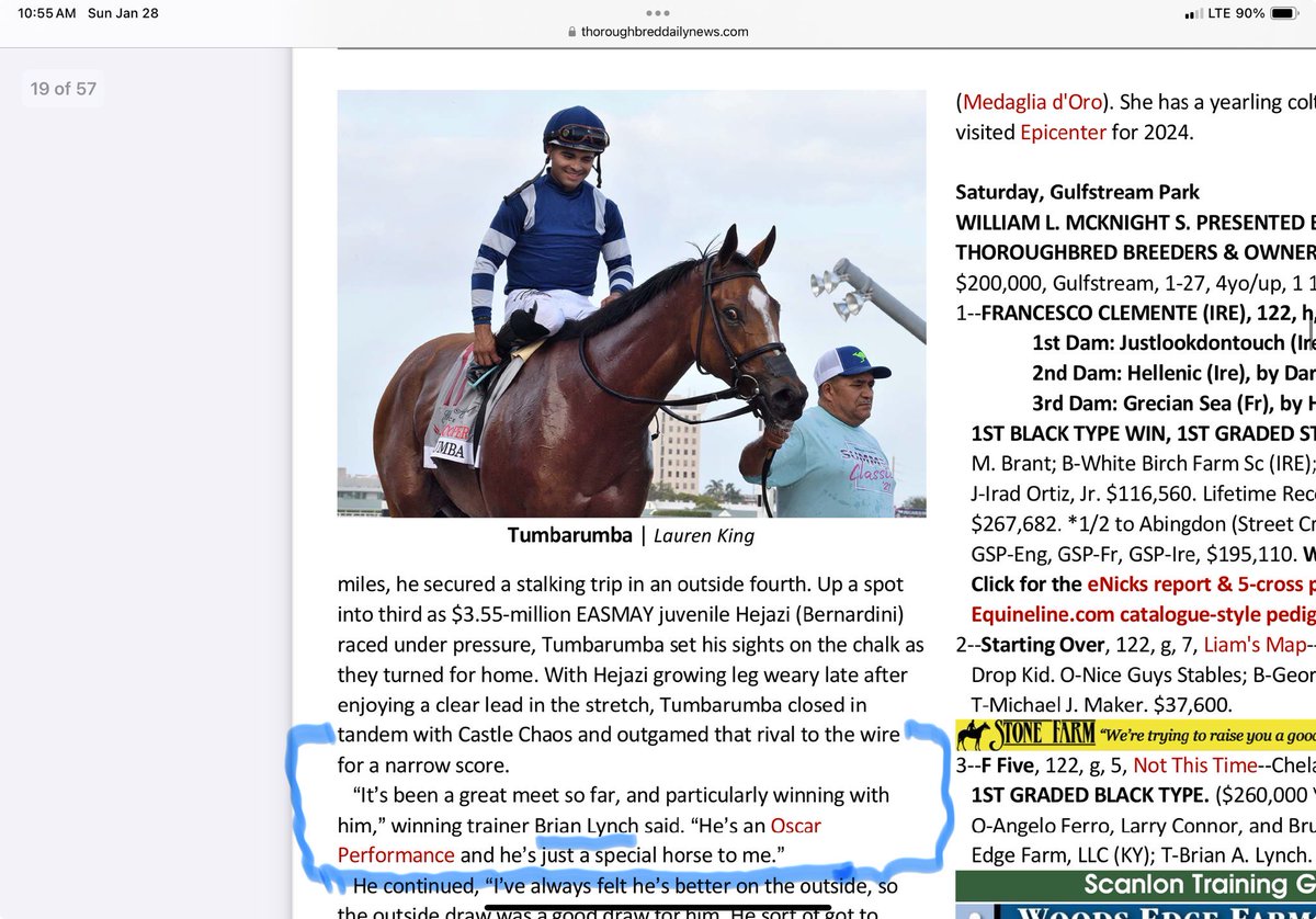 How about BRIAN LYNCH and his team and their Gulfstream meet of nearly 40% wins.. His love of TUMBARUMBA & OSCAR PERFORMANCE is deep.. PASSIONATE