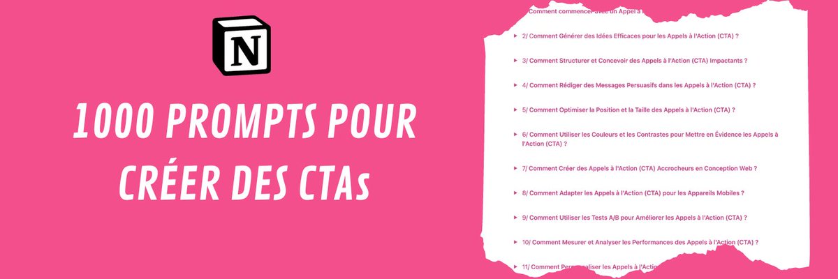 Des boutiques e-commerce font 100,000 €/mois avec ChatGPT.

Mais peu de gens ont des bons appels à l’action...

Voici 1000 prompts pour créer/améliorer tes CTAs. 📈

37 € de base, offert pendant 24 heures !

Pour l'obtenir ⬇️

- Follow (pour DM)
- Like + RT
- Commente "CTA"