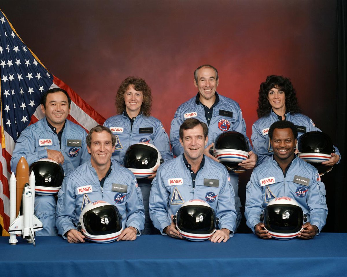 Today, we commemorate the crew of STS-51-L: Ellison Onizuka, Christa McAuliffe, Gregory Jarvis, Judith Resnik, Michael Smith, Francis ('Dick') Scobee, and Ronald McNair. 🌠