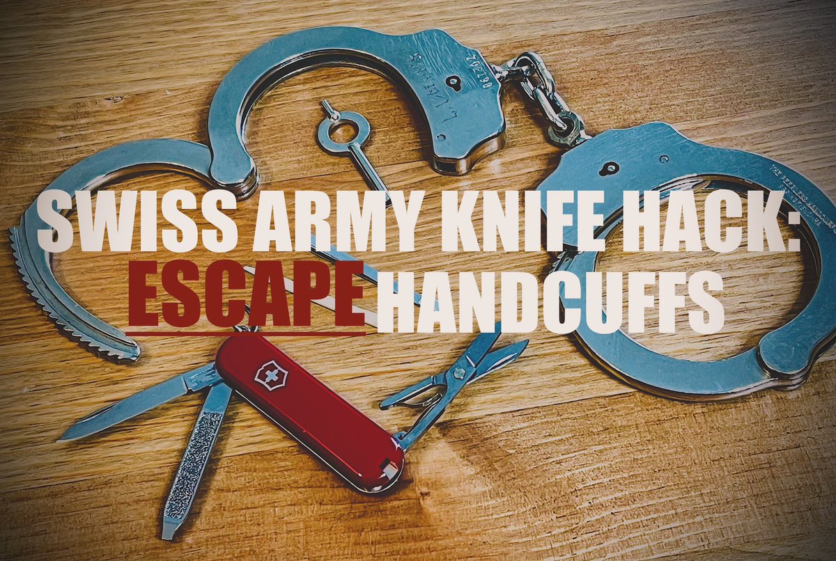 RangerSurvival's tweet photo. A NEW Survival Hack with almost ANY Swiss Army Knife: Escape Handcuffs! LINK IN BIO! https://t.co/27fmBiXB6g

#skill #hack #tip #trick #swissarmy #knifenut #technique #creative #thinkoutofthebox #sak #infantry #escape #evade #cuff #handcuffs #pick #shim #rangersurvivalfieldcraft https://t.co/qjaIUNH6Ec
