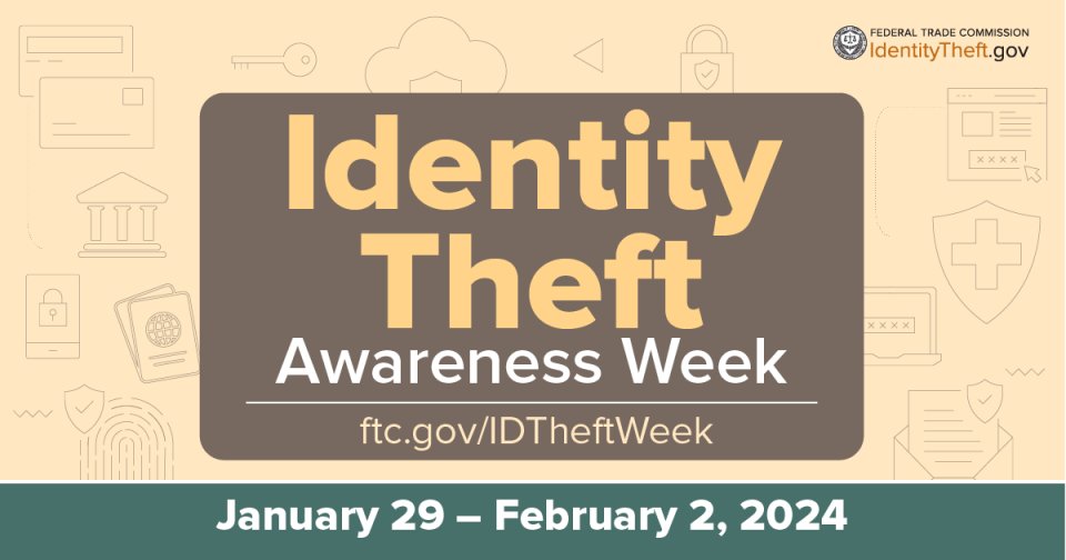 Identity Theft Awareness Week starts January 29. Visit pinellas.gov/department/con… and ftc.gov/IDTheftWeek for details on free events and resources. We'll be posting tips all week. #IDTheftWeek #IDTheft #PCHS