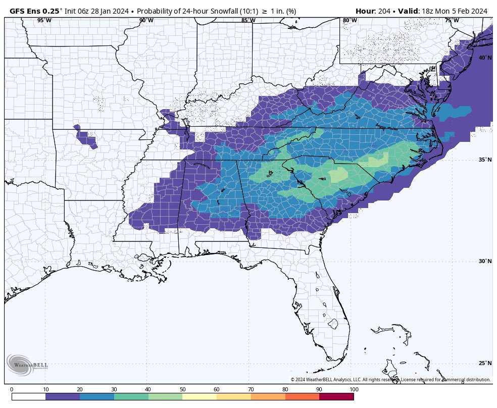 We are eyeing the potential for a winter storm in early February. We don’t know the exact details yet but we do know this is a solid signal for a southern winter storm.