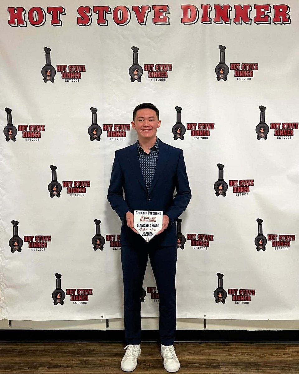 Congratulations to Aiden Kwon for winning the Diamond Award at the Hot Stove awards last night! <a href="/boosters_cchs/">CCHS Boosters</a> <a href="/MUHawksBaseball/">Monmouth Baseball</a> <a href="/cc_vikings/">Central Cabarrus Vikings</a>